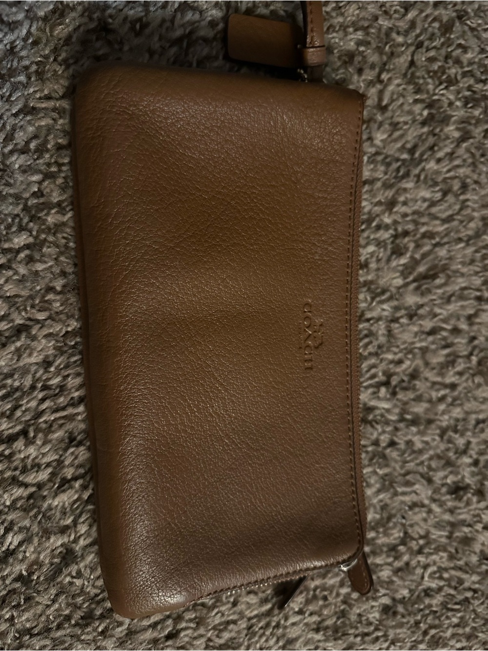 Coach Tan Pebbled Leather Zip Wristlet